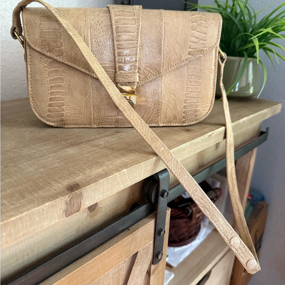 Vintage Corbeau Curio Beige Reptile-Embossed Leather Crossbody Bag - Picture 2 of 14